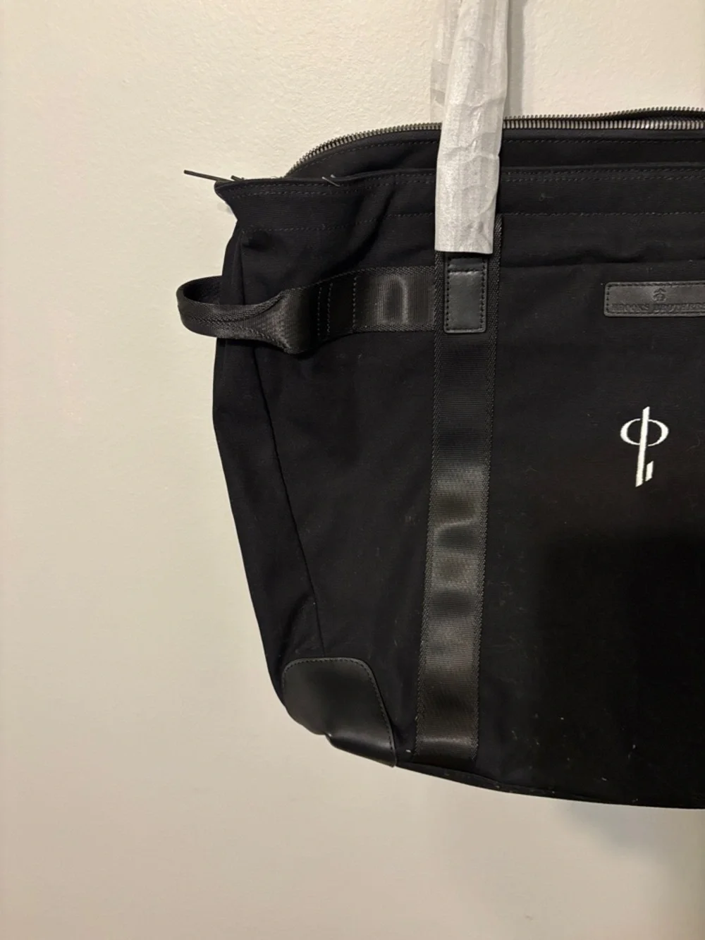 Brooks Brothers Black Canvas Tote with White Logo